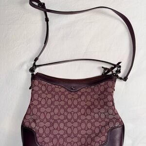 COACH Large Plum Signature Canvas Leather Hobo  Bag